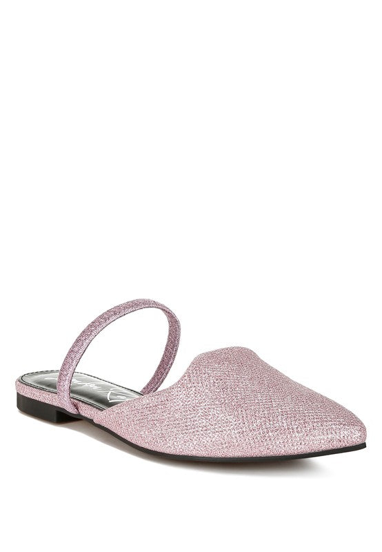 Single pink textured slingback shoe from classy flats shoes collection with pointed toe and low heel