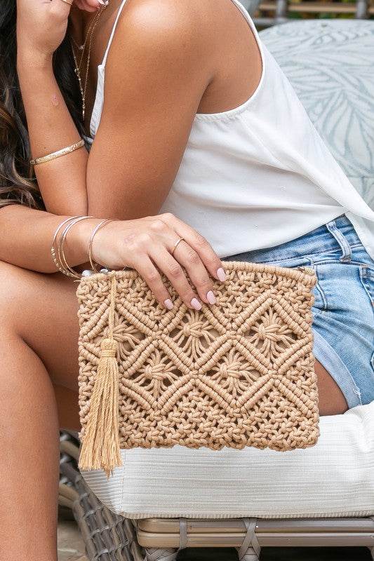 Chic Macrame Tassel Clutch for Stylish Beach Wear - Beach Babes Beachwear - Fort Lauderdale