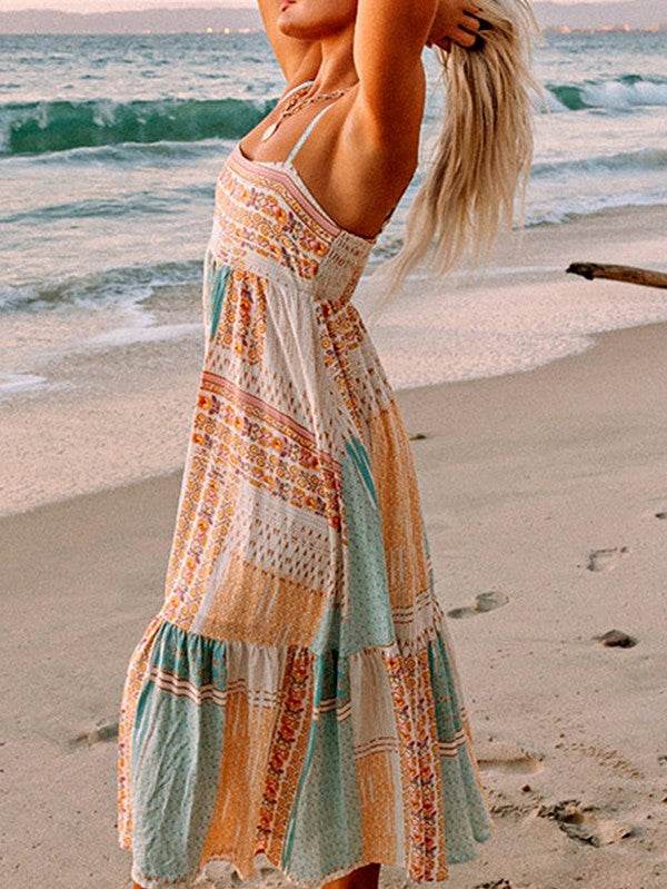Boho Patchwork Square Neck Sundress - Resort Wear Delight - Beach Babes Beachwear - Fort Lauderdale