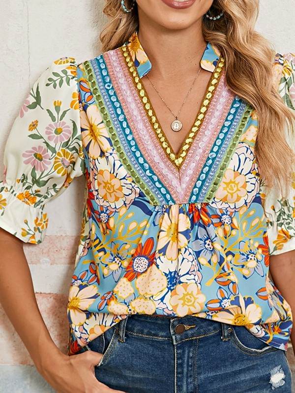 Boho Floral Multicolor Blouse - Perfect Beach Wear - Beach Babes Beachwear - Fort Lauderdale