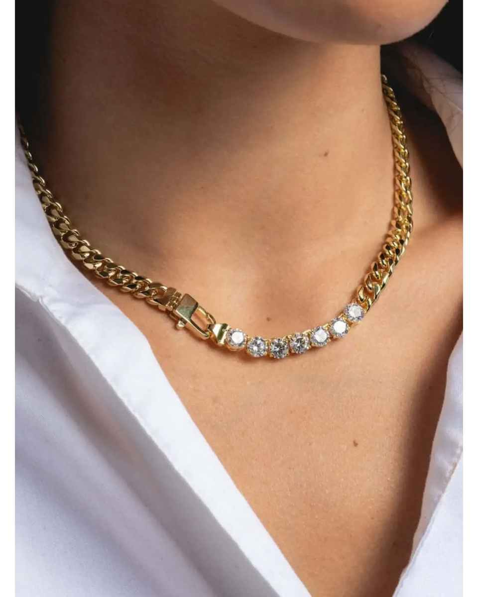 Trendsi gold necklace with sparkling stones for affordable gold jewelry for beachwear style