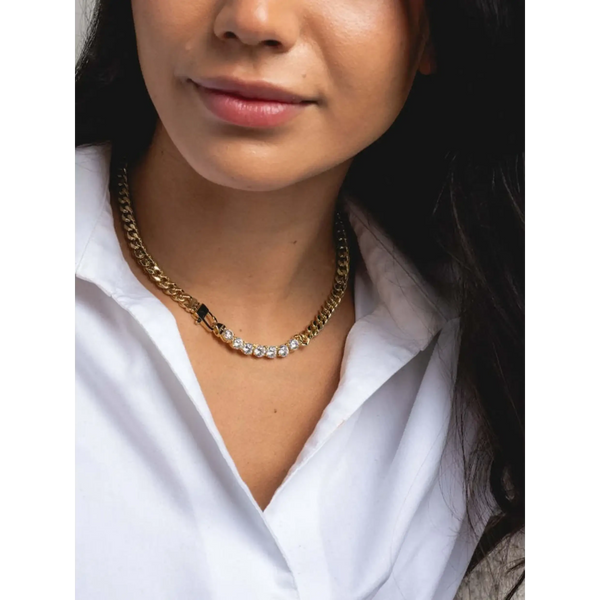 Trendsi gold chain necklace with clear stones perfect affordable gold jewelry for beachwear