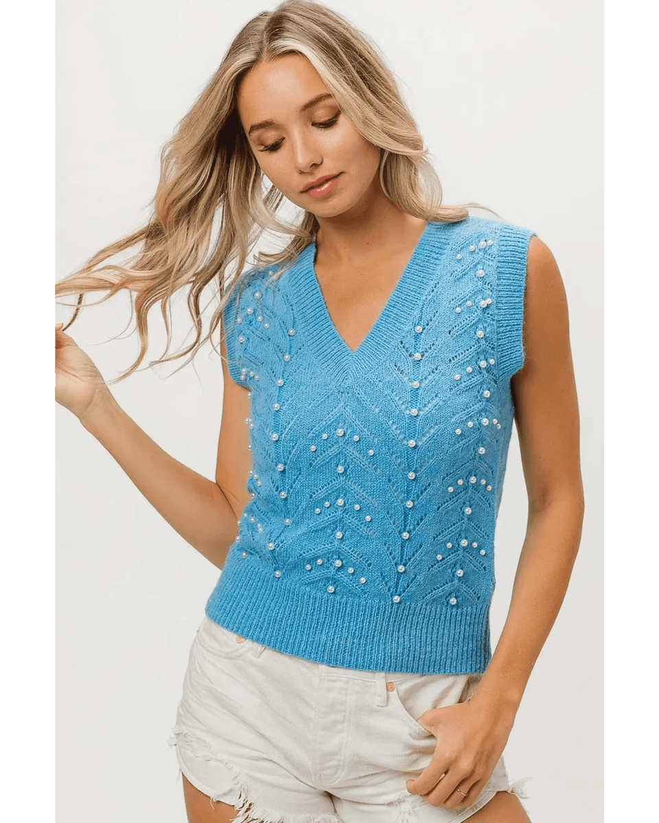 Denim Color Chevron Knit Top - Beach Babes Beachwear - Fort Lauderdale