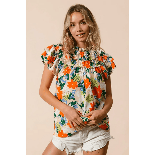 Floral Print Top with Ruffles - Beach Babes Beachwear - Fort Lauderdale