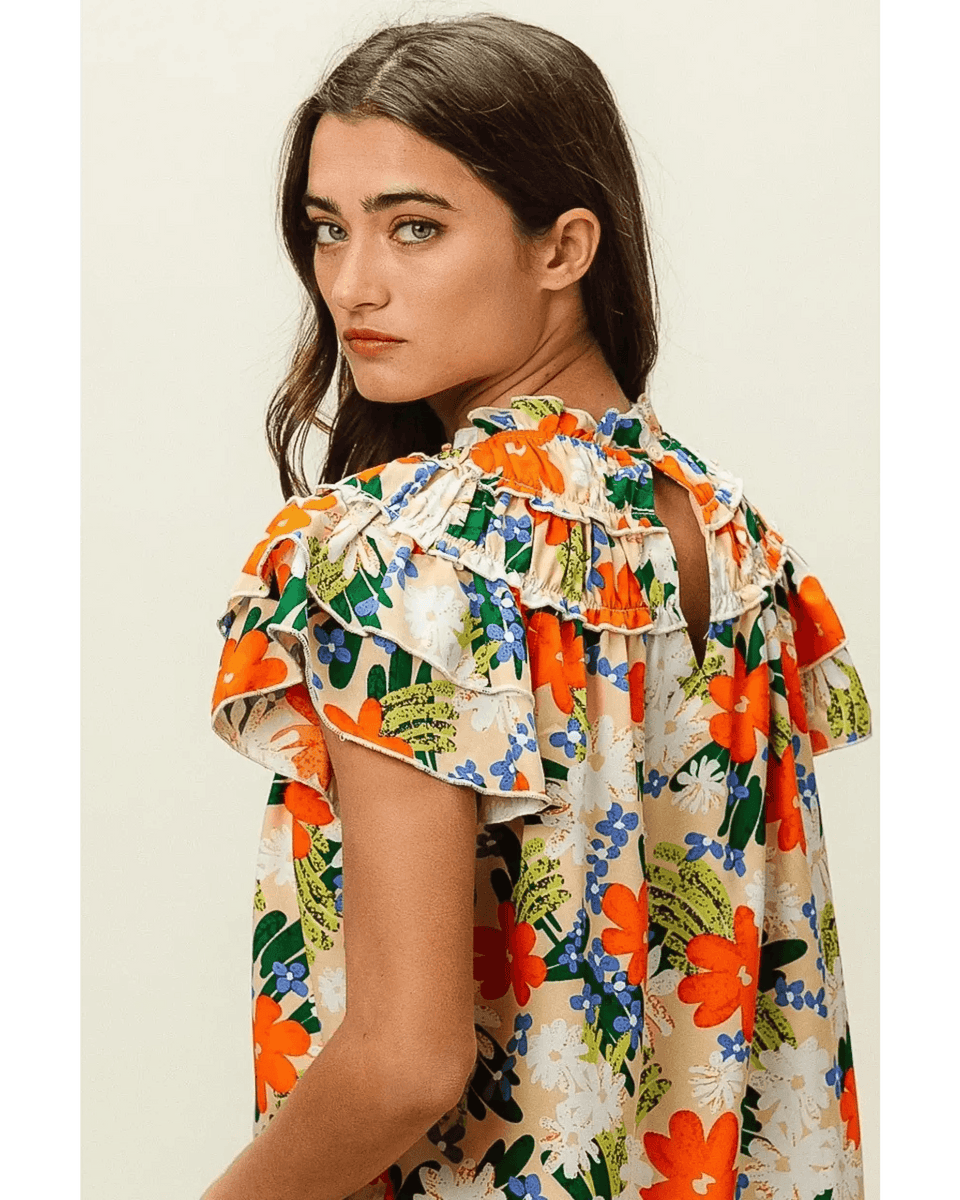 Floral Print Top with Ruffles - Beach Babes Beachwear - Fort Lauderdale