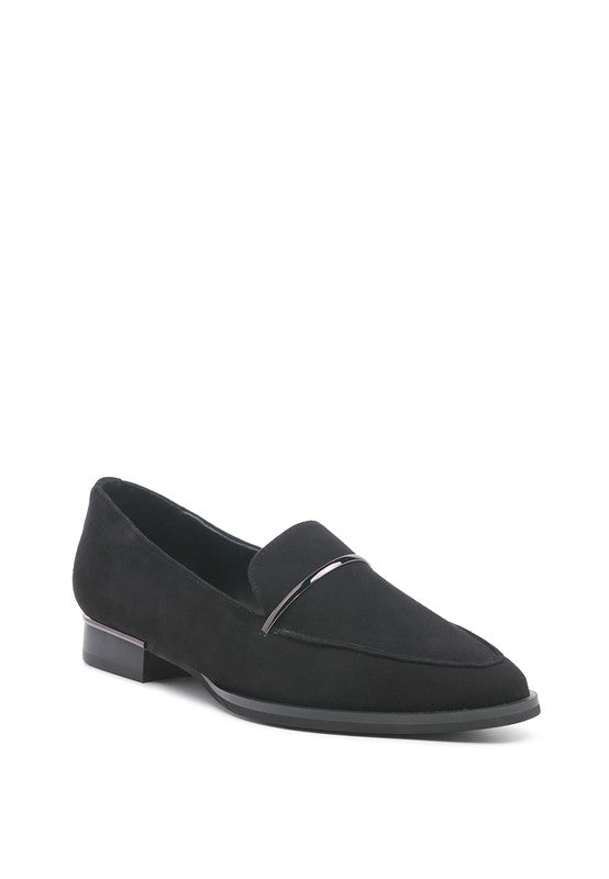 Rag Company black genuine leather loafers with sleek design and comfortable low heel