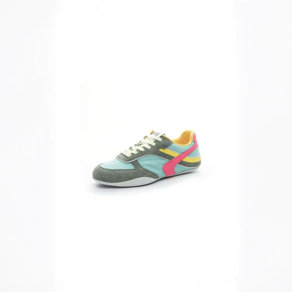 Trendsi bright colorful athletic shoe in pastel shades with yellow, pink, blue, and gray accents