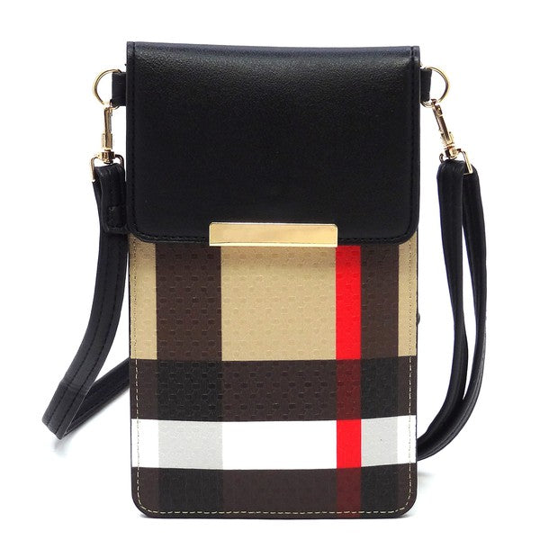 Babe Beachwear Burnbury Plaid Crossbody Bag with black flap and gold hardware