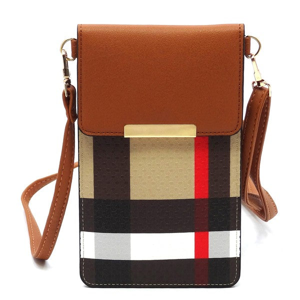 Babe Beachwear Burnbury Plaid Crossbody Bag with brown flap and adjustable strap