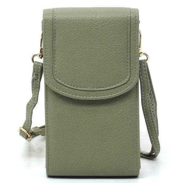 Babe Beachwaer olive green cell phone crossbody chain bag with flap closure and adjustable strap