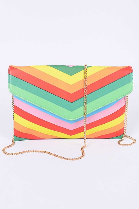Babe Beachwaer chevron colorful summer envelope bag with gold chain strap