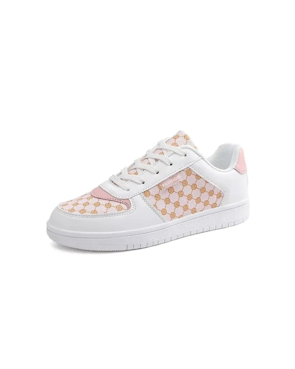 white and pink chic beachwear sneakers with patterned design and lace-up closure