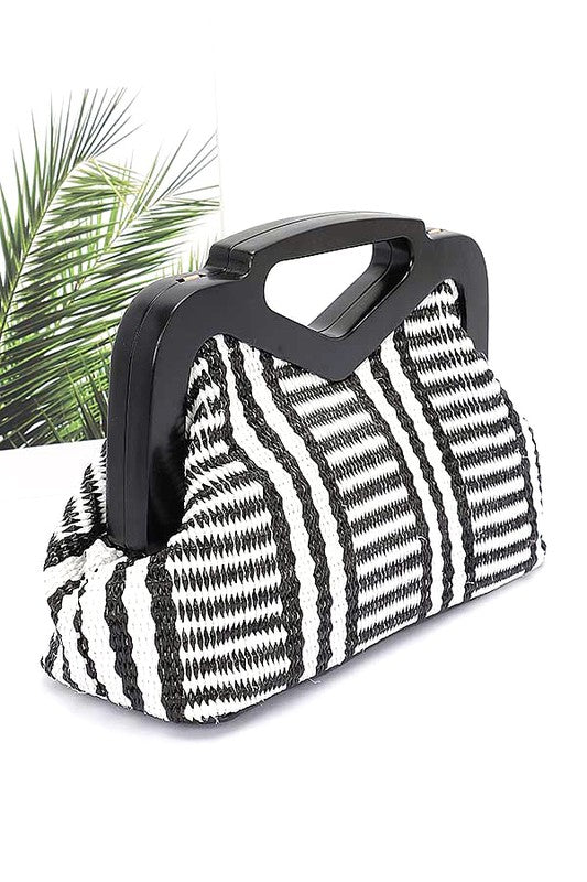 Babe Beachwear black and white striped bag with geometric handle chic resort evening handbags