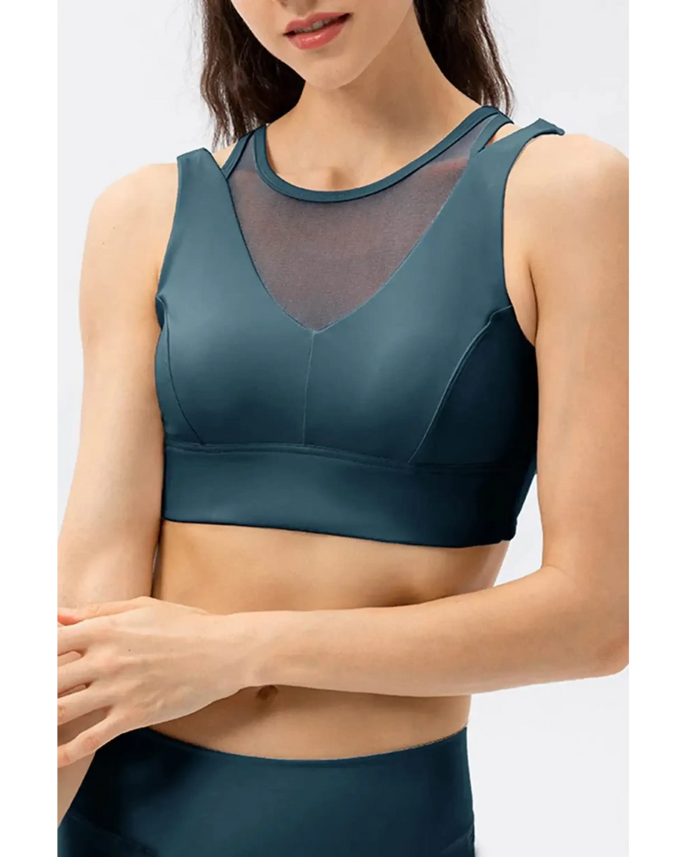 Babe Beachwear chic summer exercise crop top in teal active tank with mesh detail