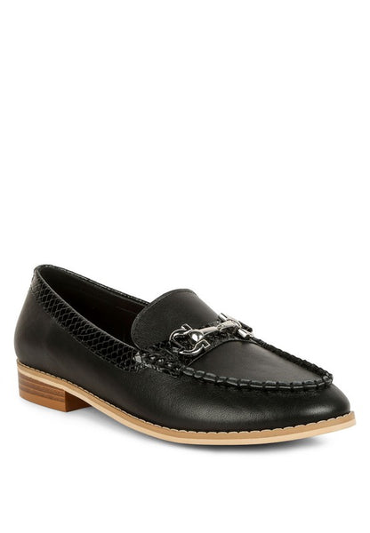 black Chic women's horsebit loafers with hardware in black leather by Babe Beachwear