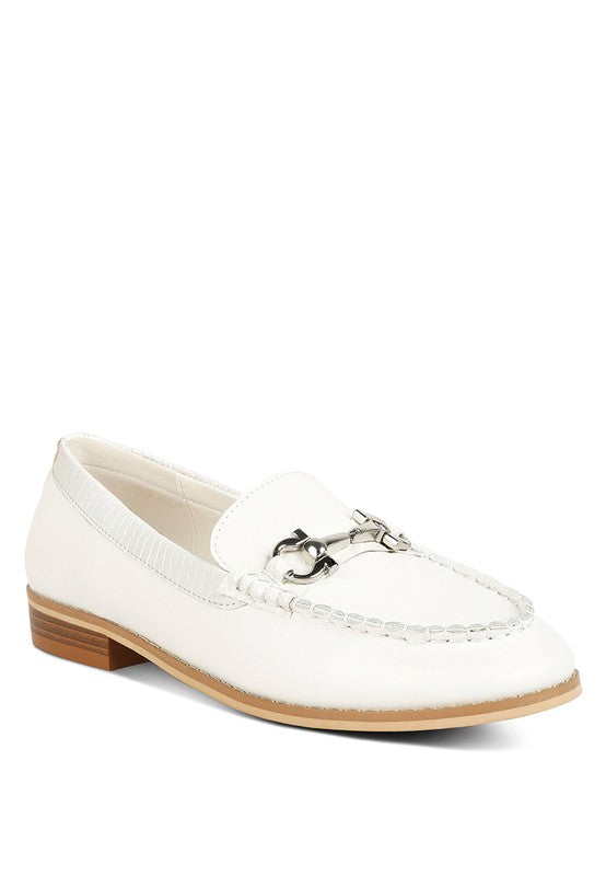 beautiful Chic women's horsebit loafers with hardware in white leather by Babe Beachwear
