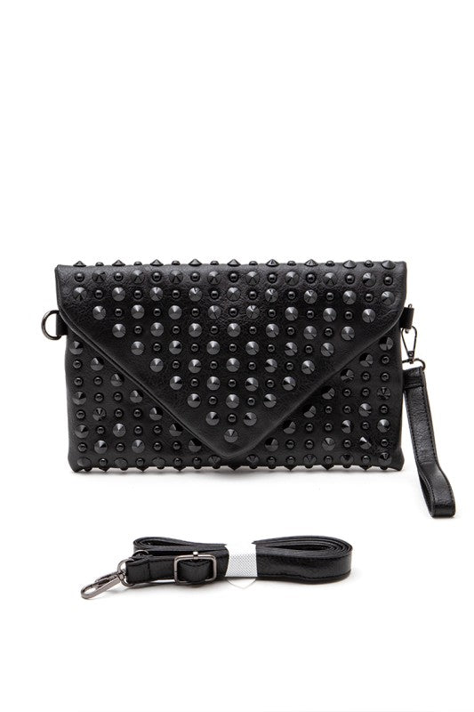 Artini Accessories black cruise wear studded handbag with removable strap and wristlet