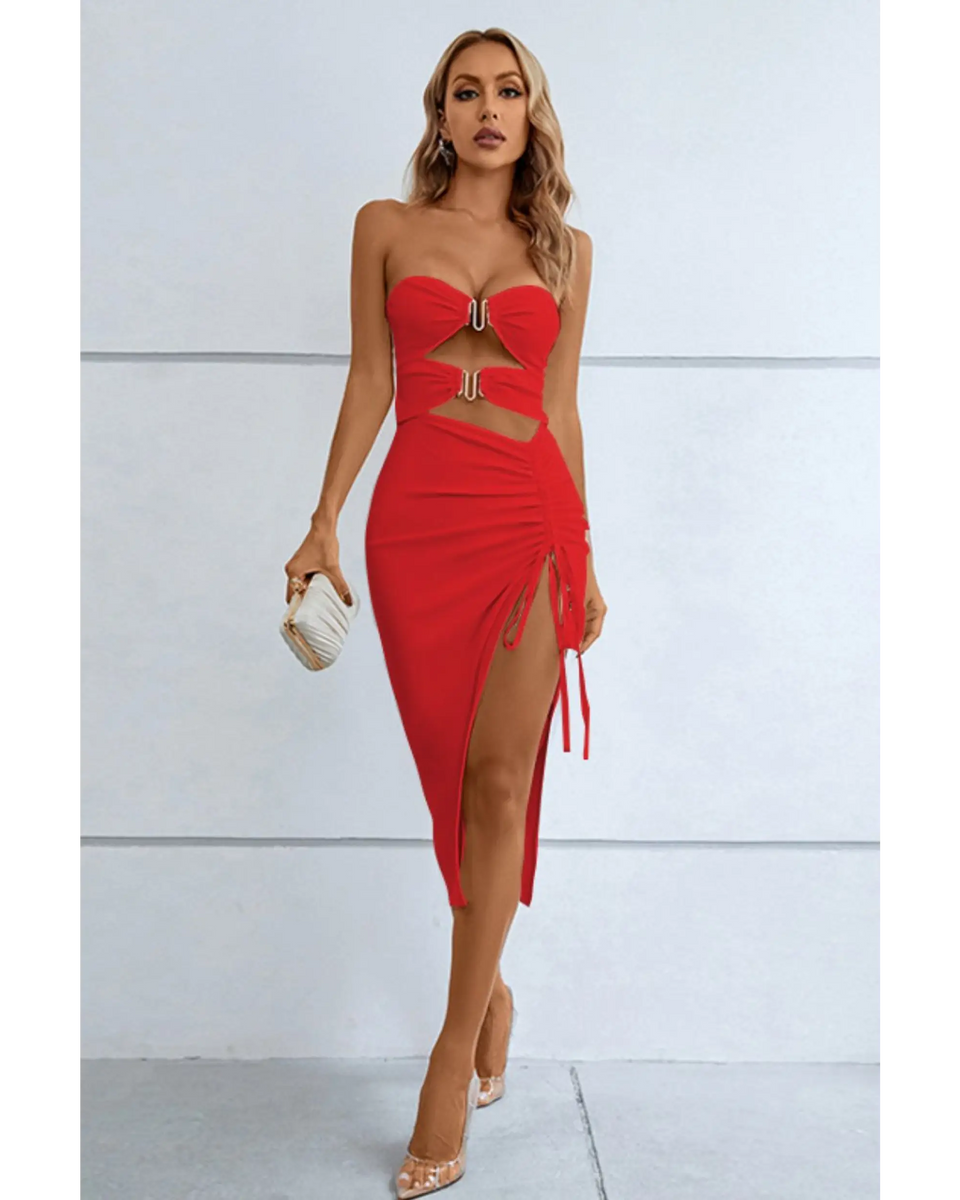 Turn Heads in this Chic Red Strapless Midi Cutout Dress! - Beach Babes Beachwear - Fort Lauderdale