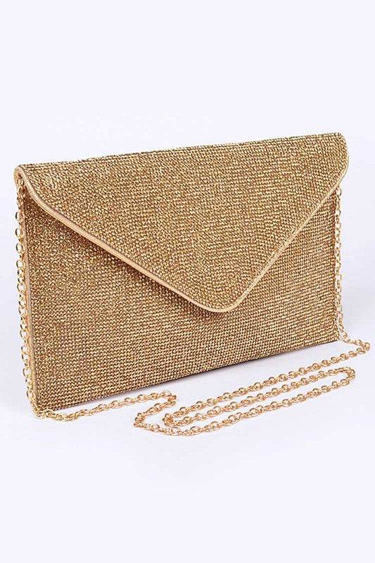 Babe Beachwaer Evening Clutch Rhinestones gold envelope style bag with chain strap