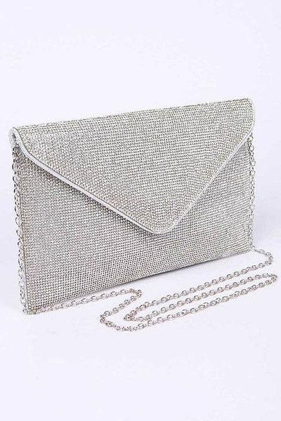 Babe Beachwear Evening Clutch Rhinestones silver envelope clutch bag with chain strap