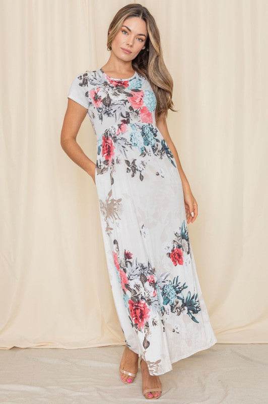 Babe Beachwear floral midi shirt dress maxi dress with short sleeves and vibrant flower print