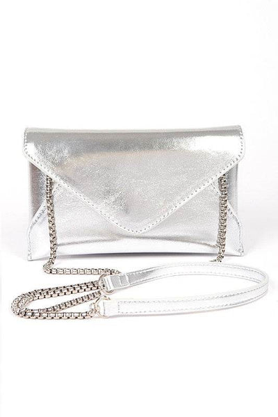Silver envelope clutch bag for women with chain strap by Babe Beachwear