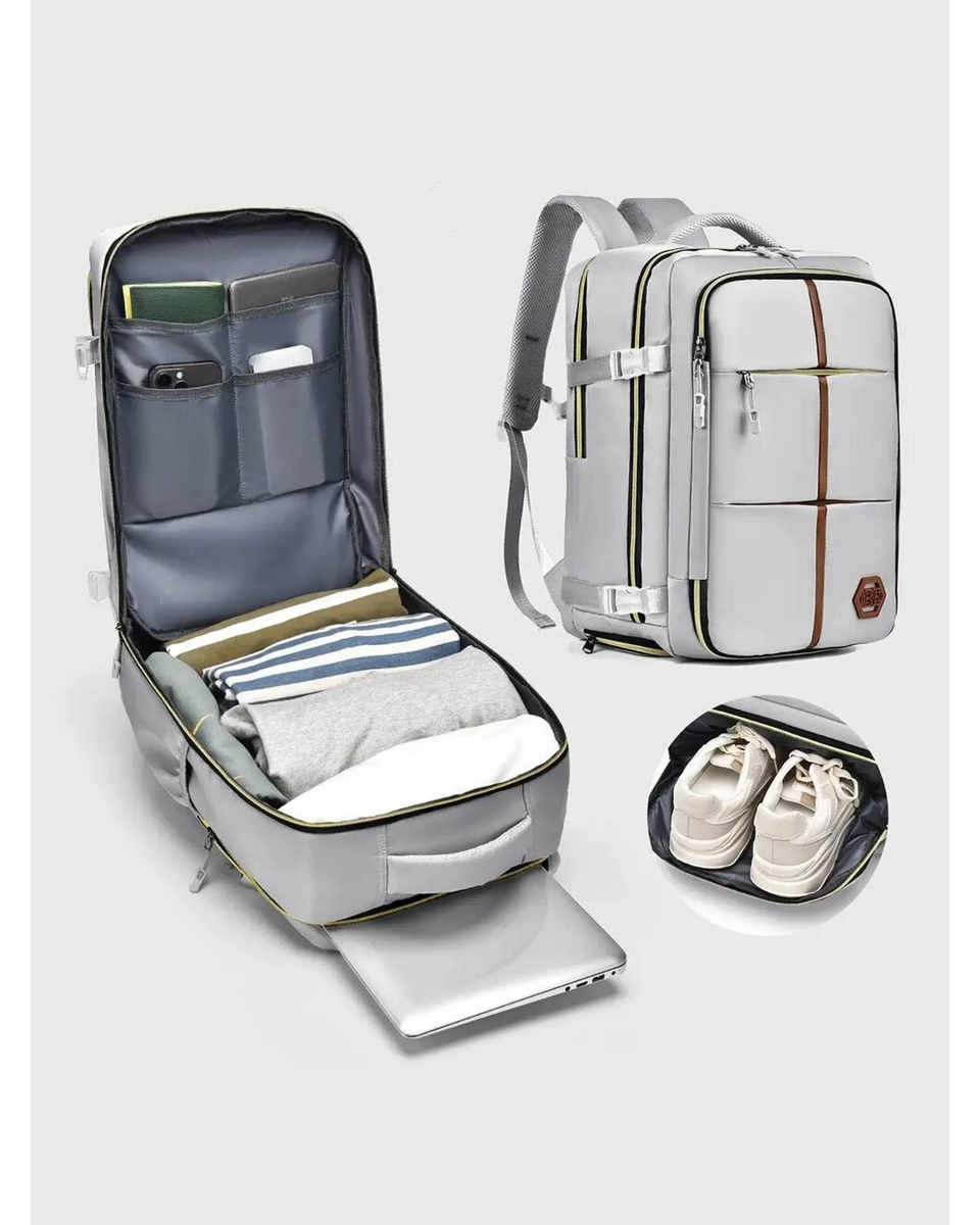 Babe Beachwaer Himawari Lightweight Carry-On Backpack in white with organized compartments and shoe storage