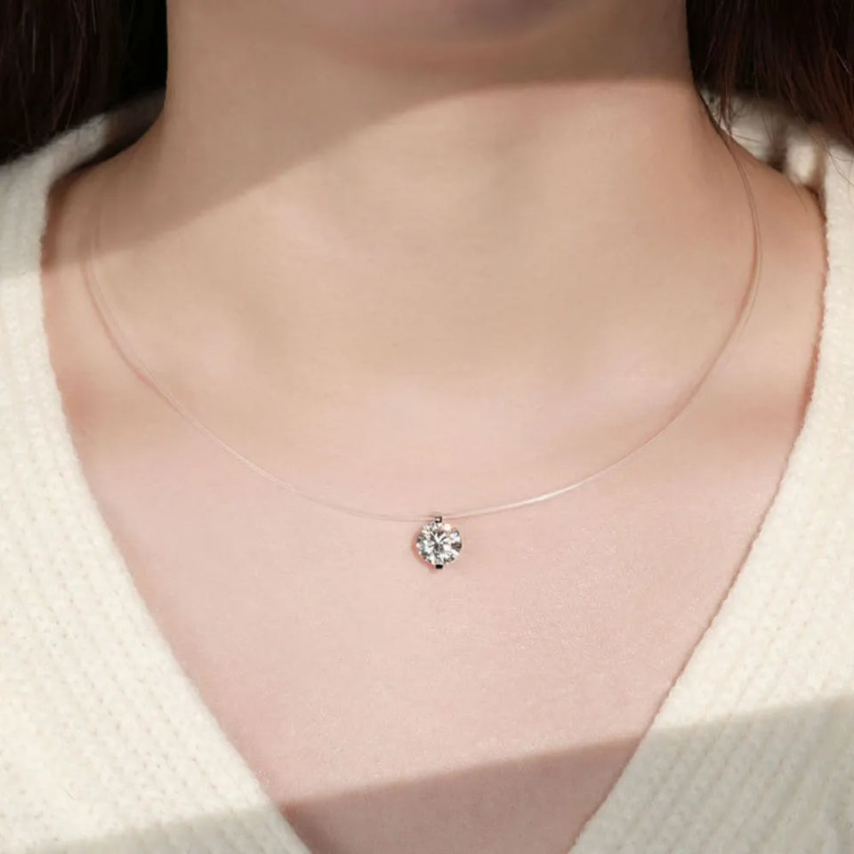 Trendsi necklace featuring a delicate invisable 1 carat diamond pendant on a clear chain
