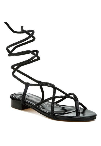 Rag Company black strappy sandals with ankle wrap design for elegant summer style