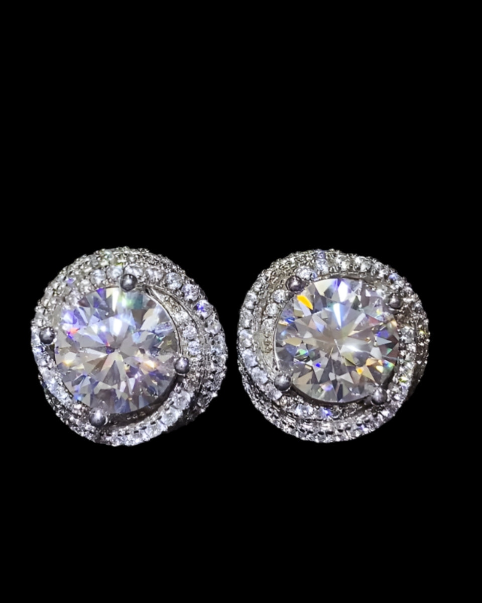 Trendsi 6 carat Stud Diamond Sterling Silver earrings with round sparkling stones on black background