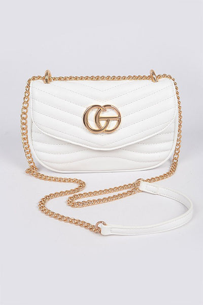 Luxury GC Logo Chain Flap Bag in white quilted leather with gold chain strap by Babe Beachwaer