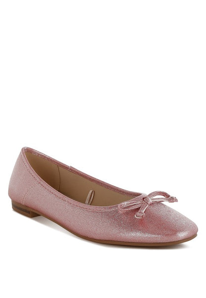 Rag Company metallic ballet flats for women in pink with bow detail and low heel
