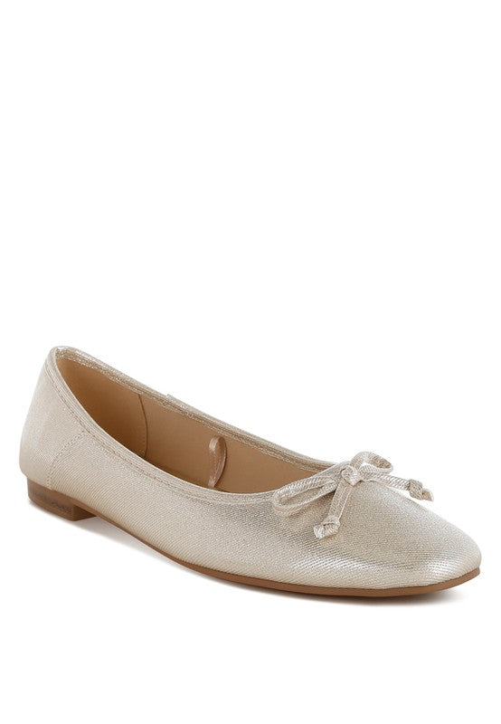 Rag Company metallic ballet flats for women in a soft shimmering light gold color with bow detail