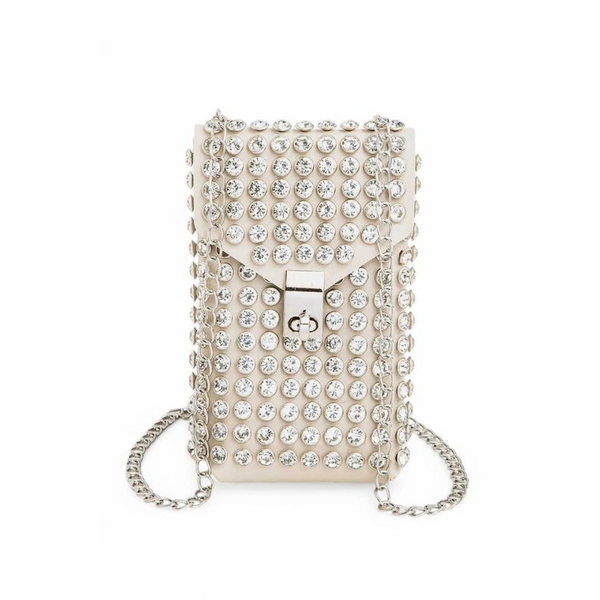 Babe Beachwaer mini bag for phone wallet in cream with silver studs and chain strap
