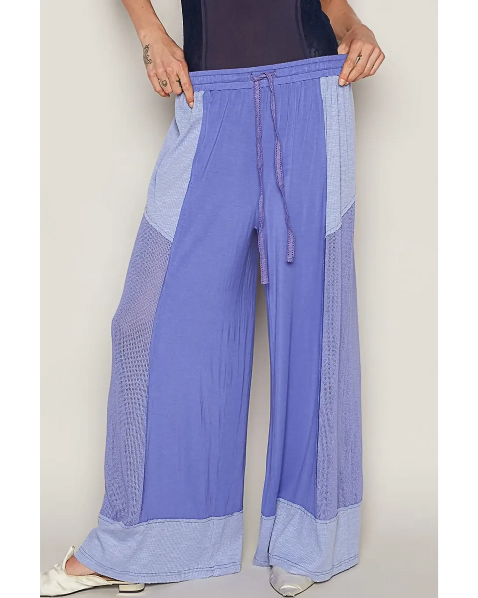 Trendsi purple patchwork Palazzo Pants wide leg casual drawstring trousers