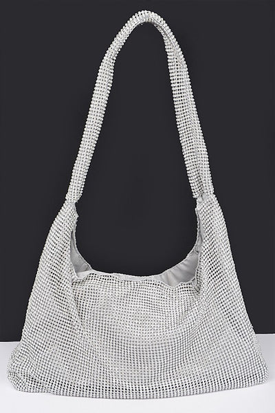 Artini Accessories Quilted Shoulder bag in white with textured fabric and long strap