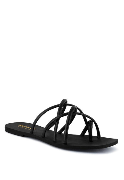 Babe Beachwear black chic metallic flat slip-ons sandal with multiple thin straps and flat sole