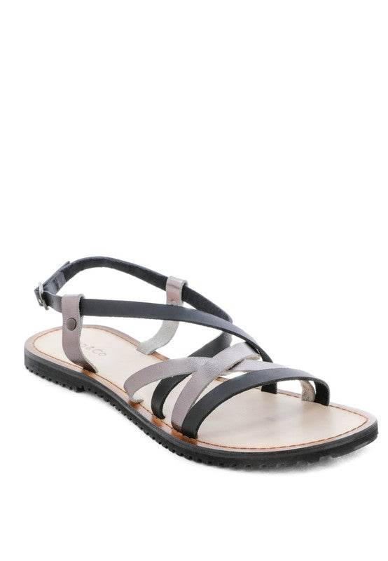 Babe Beachwear leather beach sandals for women in black and gray with adjustable ankle strap