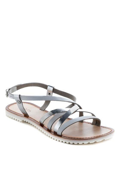 Babe Beachwear leather beach sandals for women with silver straps and buckle closure