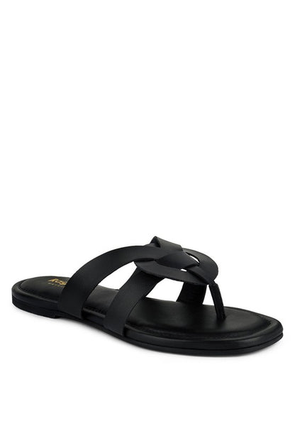 Babe Beachwear black flats women's summer slip-on sandals with crisscross straps and toe post design