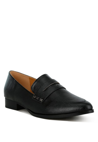 Rag Company black metallic penny loafers for women with a sleek design and low heel