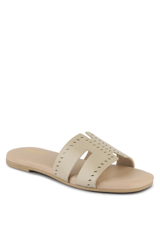 Babe Beachwear women's slip-on beach sandals in beige with perforated design and flat sole
