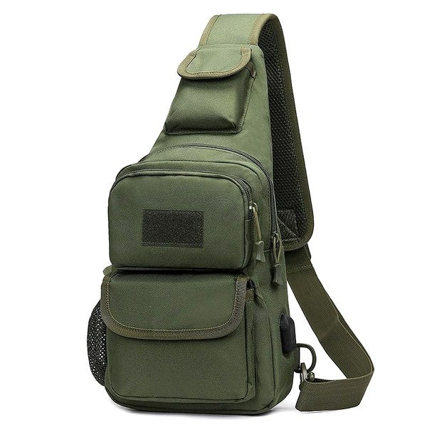 Babe Beachwear olive green tactical bag for men with multiple zippered compartments and adjustable shoulder strap