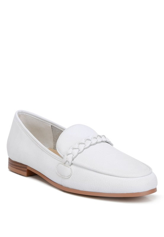 Rag Company white leather loafers with braided detail and light brown sole for casual wear