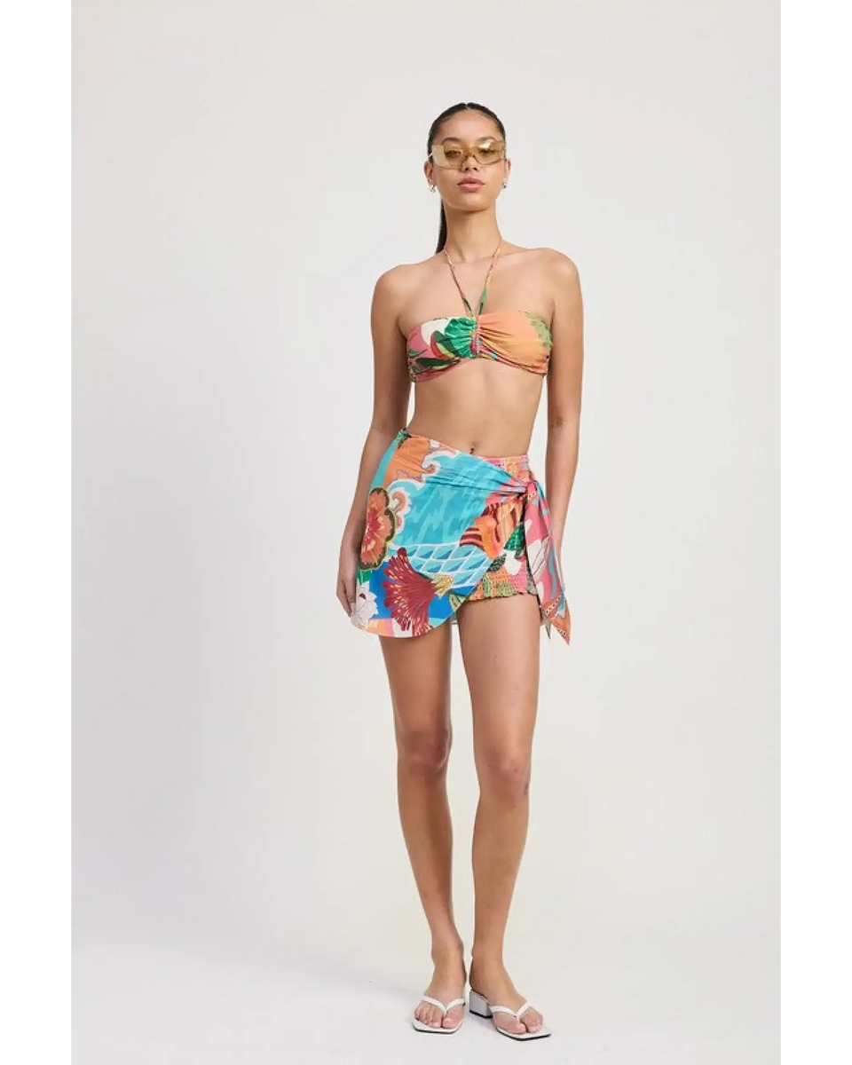 Emory Park colorful chic vacation sarong skirt with tropical print tied at the waist