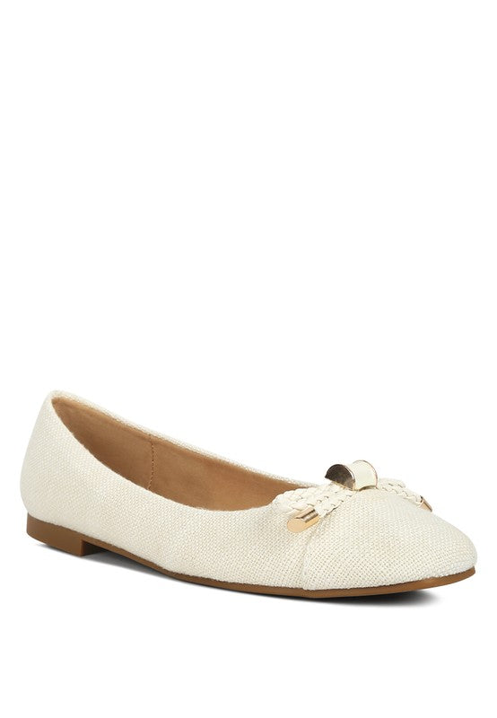 Rag Company ballet flats dressy flats with bow for summer in textured cream fabric