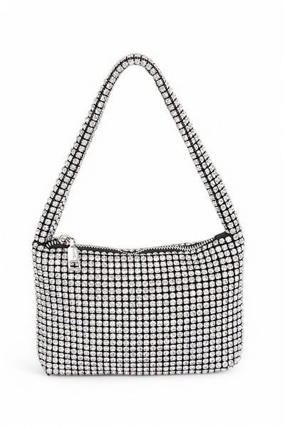 Babe Beachwaer Sparkle Soft Shoulder bag small in silver rhinestone design with zipper closure