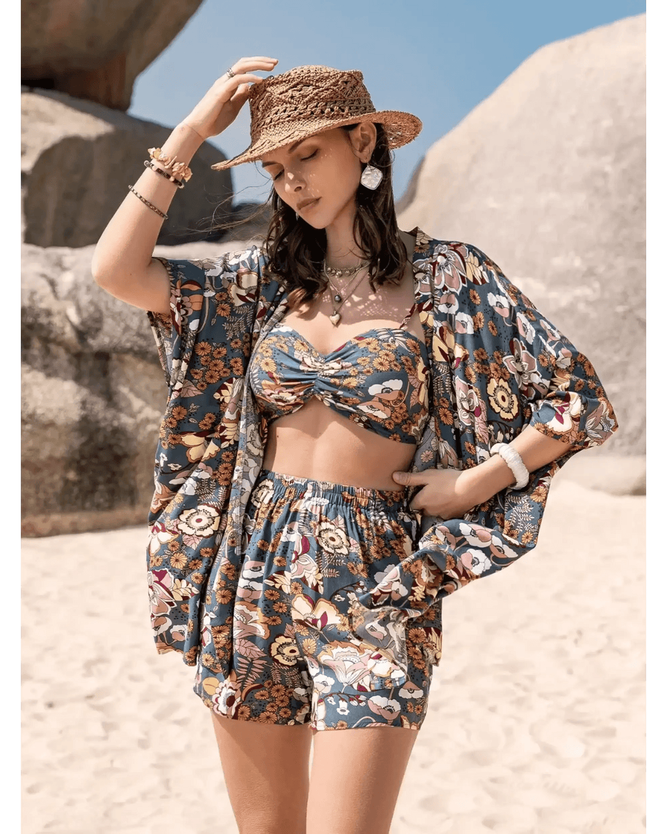 Trendsi short set with floral print featuring crop top and matching shorts for trendy vacation outfit women