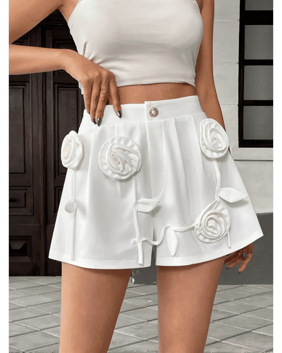 Classy White Floral High-waist Shorts - Beach Babes Beachwear - Fort Lauderdale