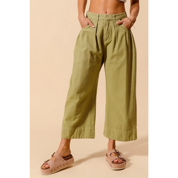 Trendsi Wide Leg Chino Pants in olive green with high waist and cropped length